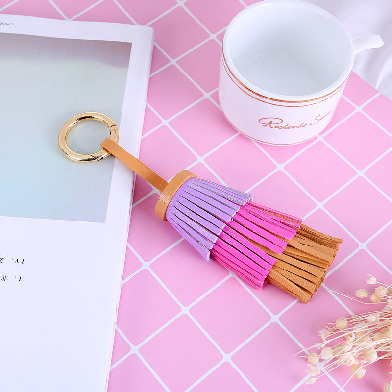 Wholesale Rainbow Tassel Color Matching PU Metal Keychain